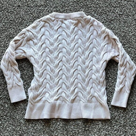 Cream/Baby Pink Small Cable Knit Sweater with Ribbed Neckline - Picture 4 of 6